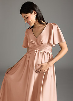 Azazie Verna Maternity Bridesmaid Dresses A-Line Ruched Stretch Satin Floor-Length Dress image1
