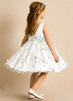 Azazie Starri Blumenmädchenkleider Ballkleid Mit Perlen Matte Satin Kleid Elfenbein Weiß image5