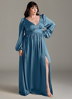 Azazie Norah Brautjungfernkleider A-Linie Stretch-Satin Kleid Bermudablau image9