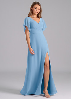 Azazie Ambrosia Bridesmaid Dresses Powder Blue A-Line Pleated Chiffon Dress image5