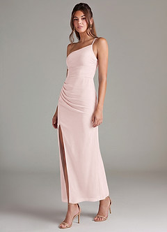 Azazie Eren Bridesmaid Dresses Blushing Pink Mermaid One Shoulder Chiffon Dress image5