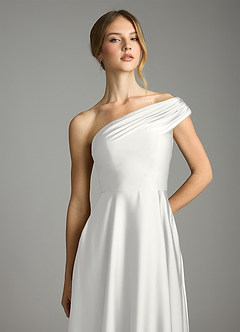 Azazie Melanie Vestidos de damas de honor Vestido de Blanco de Satén Elástico de Corte en A con Vestidos sin tirantes image6