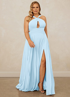 Christian Siriano Bridal for Azazie 1009 Brautjungfernkleider A-Linie Plissee Chiffon Kleid Himmelblau image9