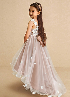 Azazie Celia Flower Girl Dresses Champagne Rose A-Line Lace Tulle Dress image1