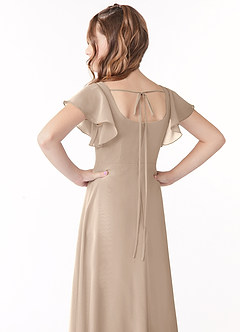 Azazie Bondi Junior Taupe A-Line Bow Chiffon Dress image3