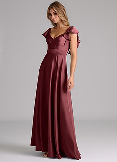 Azazie Leilani Bridesmaid Dresses Merlot A-Line Ruched Stretch Satin Dress image8
