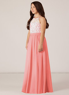 Azazie Fahari Junior Coral A-Line Lace Chiffon Dress image3