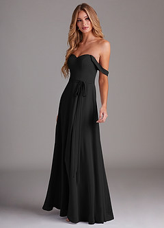 Azazie Aaron Vestidos de damas de honor Vestido de Negro de Gasa de Corte en A Convertible con Vestidos sin tirantes image5