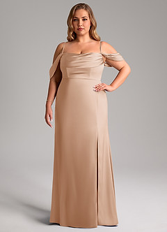 Azazie Saige Vestidos de damas de honor Vestido de Rosa Inglesa de Satén Elástico de Corte Recto con Vestidos sin tirantes image15