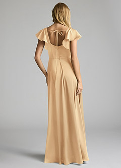 Azazie Bondi Bridesmaid Dresses Gold A-Line Bow Stretch Satin Dress image4