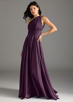 Azazie Charlize Bridesmaid Dresses Plum A-Line One Shoulder Stretch Satin Dress image4