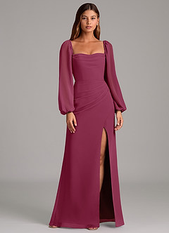 Azazie Brixley Bridesmaid Dresses Mulberry Mermaid Long Sleeve Chiffon Dress image1