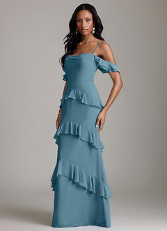 Azazie Chayla Abiti da Damigella Abito Tubino in Chiffon a Spalla Scoperta Bermuda image5