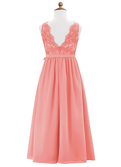 Azazie Elly Junior Coral A-Line Lace Chiffon Dress image7