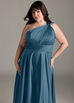 Azazie Charlize Brautjungfernkleider A-Linie One-Shoulder Stretch-Satin Kleid Bermudablau image14