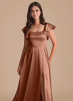 Azazie Bondi Bridesmaid Dresses Bronzer A-Line Bow Metallic Satin Dress image6