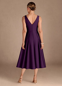 Azazie Fulton Mother of the Bride Dresses Grape A-Line Pleated Stretch Satin Dress image3