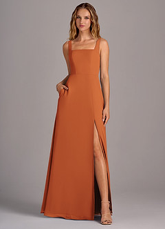 Azazie Debra Bridesmaid Dresses Cinnamon A-Line with Pockets Chiffon Convertible Dress image5