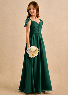 Azazie Meimei Girls Formal Sukienki dla dziewczynek sypiących kwiaty Linia A Pofałdowany Szyfon Długość podłogi Sukienka image4