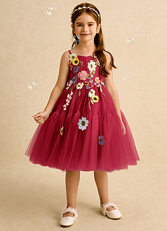 Azazie Osea Flower Girl Dresses Scarlet Ball-Gown Pleated Tulle Dress image1