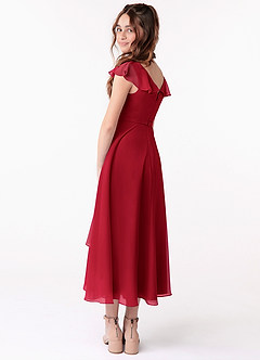 Azazie Posie Junior Scarlet A-Line Ruched Chiffon Dress image2
