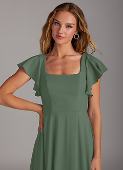 Azazie Bondi Bridesmaid Dresses Eucalyptus A-Line Side Slit Stretch Chiffon Dress image6