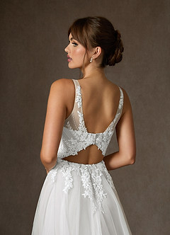 Azazie Goddess Wedding Dresses Diamond White A-Line V-Neck Sequins Tulle Dress image9