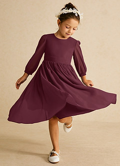 Azazie Lolo Flower Girl Dresses Cabernet A-Line with Sleeves Chiffon Dress image1