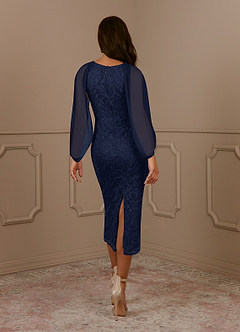 Azazie Mya Mother of the Bride Dresses Dark Navy Sheath Scoop lace Lace Dress image2
