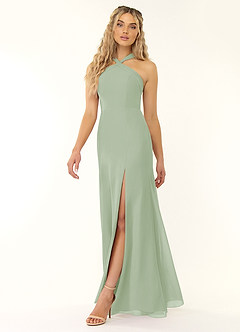 Azazie Rue Robes de demoiselle d'honneur Robe Trapèze en Mousseline de soie Dos nu Vert Sauge image4
