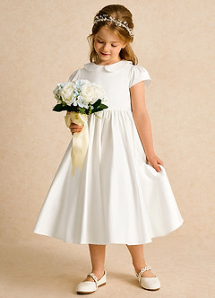 Azazie Deary Flower Girl Dresses Ivory Terracotta A-Line Bow Cotton Dress image5