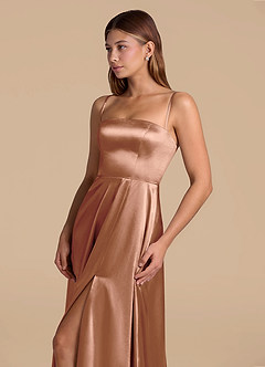 Azazie Wren Bridesmaid Dresses Bronzer A-Line Strapless Metallic Satin Dress image6