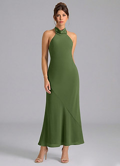 Azazie Velli Bridesmaid Dresses Olive Mermaid High Neck Chiffon Dress image5