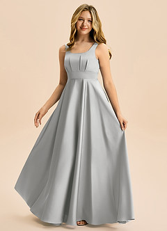 Azazie Gabby Junior Jurk van Stretch Satijn met A-Lijn Geplooid Zilver image5