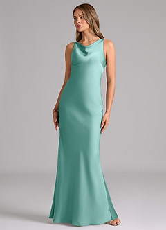 Azazie Allettie Bridesmaid Dresses Aqua Mermaid Stretch Satin Dress image5