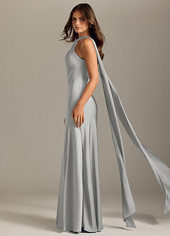 Azazie Kinsley Bridesmaid Dresses Silver Mermaid Side Slit Stretch Satin Dress image4