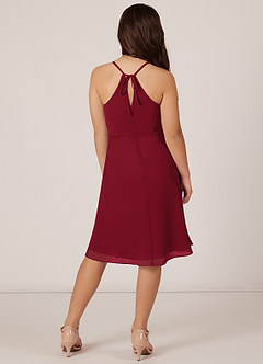 Azazie Doll Junior Burgundy A-Line Bow Chiffon Dress image2