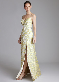 Azazie Oaklie Bridesmaid Dresses Yellow Blossom A-Line Jacquard Dress image7