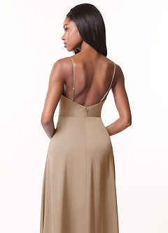 Azazie Brielle Bridesmaid Dresses Taupe A-Line Cowl Spaghetti Straps Stretch Satin Dress image5