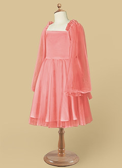 Azazie Aya Flower Girl Dresses Coral A-Line with Sleeves Tulle Dress image8