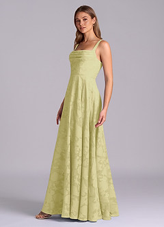 Azazie Shaude Bridesmaid Dresses Lemon Sorbet A-Line Pleated Floral Burnout Dress image4