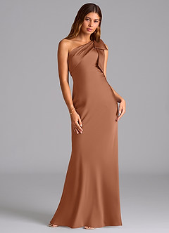 Azazie Yuanna Brudtärnklänningar Klänning av Sjöjungfru i Stretch Satin En axel Bronzer image3