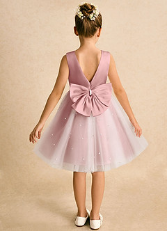 Azazie Esme vestidos de niña de las flores Vestido Rosa Polvorienta de Tul de Corte Princesa con Lazo image1