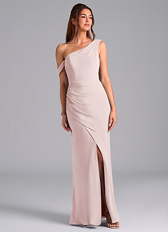 Azazie Madelyn Robes de demoiselle d'honneur Robe Sirène Convertible en Mousseline de soie Ue épaule Rose Pâle image1