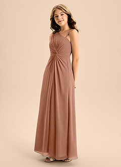 Azazie Brooke Junior Vestido de Bronceador de Gasa de Corte en A con Corte Lateral image6