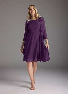 Azazie Sunny Kleider für die Brautmutter A-Linie Plissee Gittergewebe Kleid Traube image3