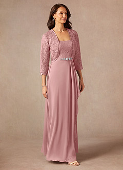 Azazie Ainsling Mother of the Bride Dresses Dusty Rose A-Line Square Neckline Lace Chiffon Dress image6