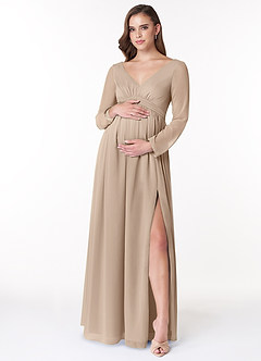 Azazie Teton Vestidos de dama de honra para maternidade Vestido Linha A Manga comprida Comprimento do chão Chiffon image1