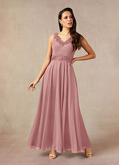 Azazie Devana Mère de la mariée Robes Robe Trapèze en Mousseline de soie Sequins Rose Poussiéreuse image3