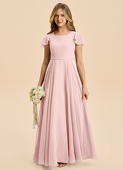Azazie Cady Junior Powder Pink A-Line Pleated Chiffon Dress image1